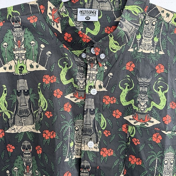 Creepy Co Shirt 2XL Tiki Totem AOP Halloween Limited Edition Horror Hawaiian - Picture 2 of 11